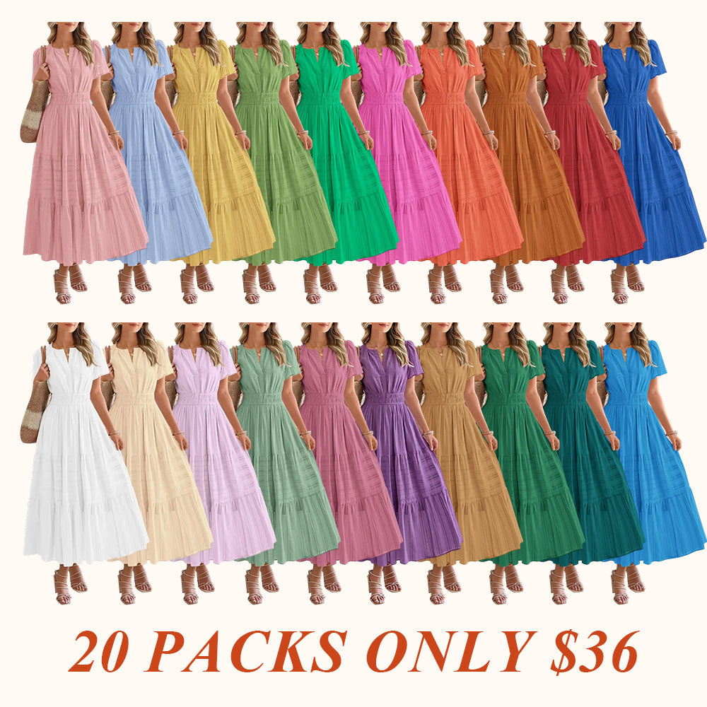 Women's Summer 2026 Casual Maxi Dress Lightweight Short Sleeve V Neck Boho Dress with Pockets