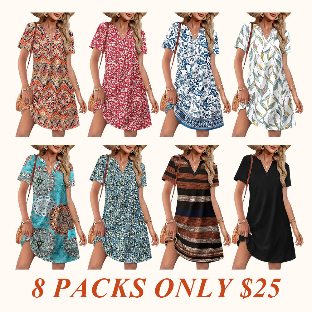 Special Sale♥️Summer Dress Dresses for Women 2026 Casual Summer V Neck Wedding Guest Dress Short Sleeve Fashion Beach Vacation Clothes