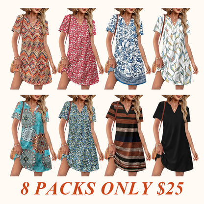 Special Sale♥️Summer Dress Dresses for Women 2026 Casual Summer V Neck Wedding Guest Dress Short Sleeve Fashion Beach Vacation Clothes