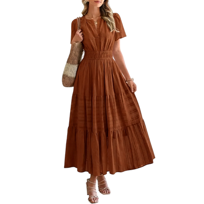 Women's Summer 2026 Casual Maxi Dress Lightweight Short Sleeve V Neck Boho Dress with Pockets